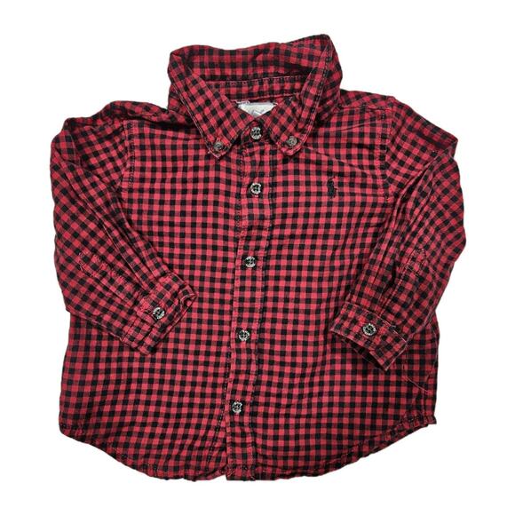 Ralph Lauren Baby Boy 9 Months Shirt Red Check Collared Button Up - Picture 1 of 5